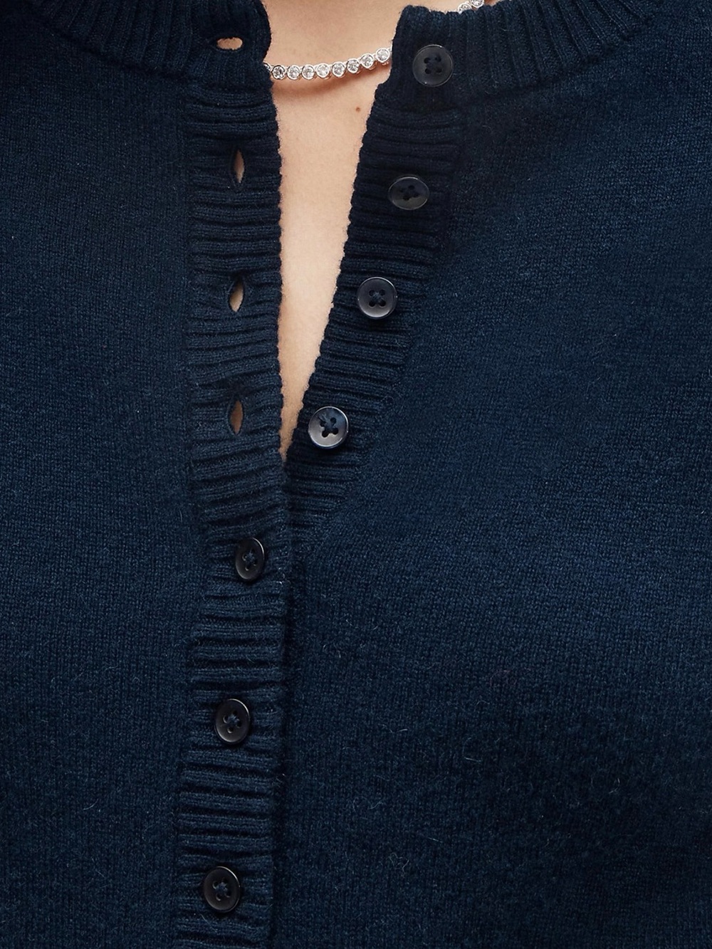 Classic Crewneck Button-Front Sweater - Navy - Picture 3 of 11